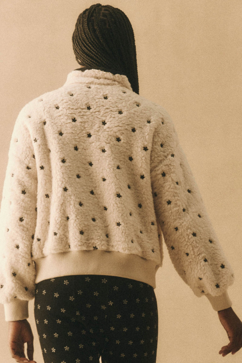 The Blackbird Jacket in Cream W/ Black Floral Embroidery