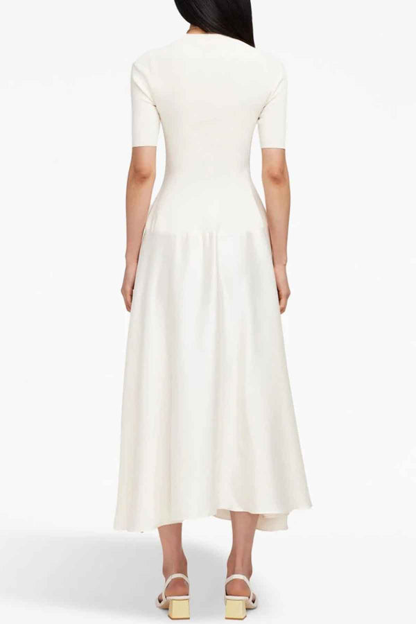 Marionne Short Sleeve Crewneck Midi Dress in Natural White