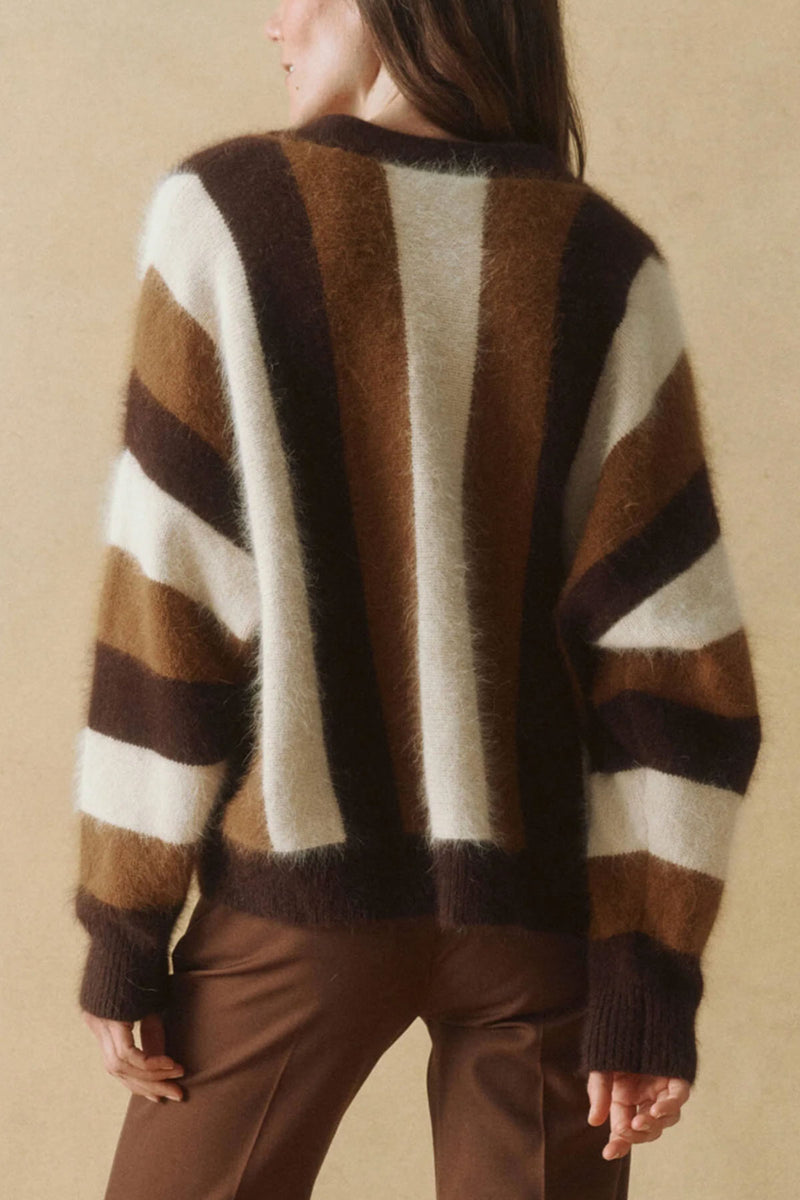 The Fluffly Slouch Cardigan in Hickory Stripe