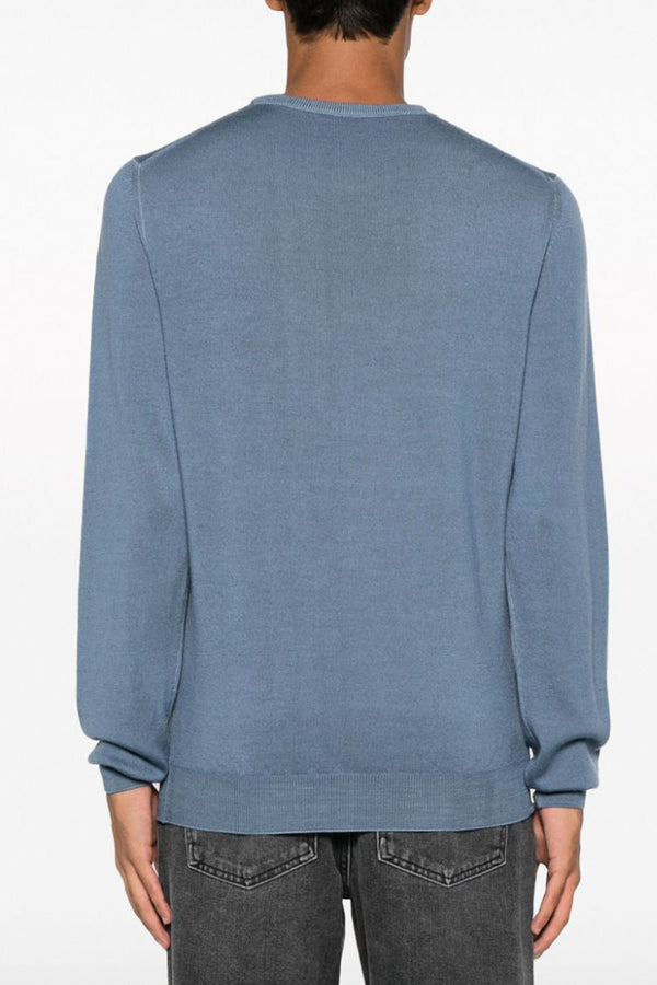 Long Sleeve Crewneck Virgin Wool Sweater in Blue