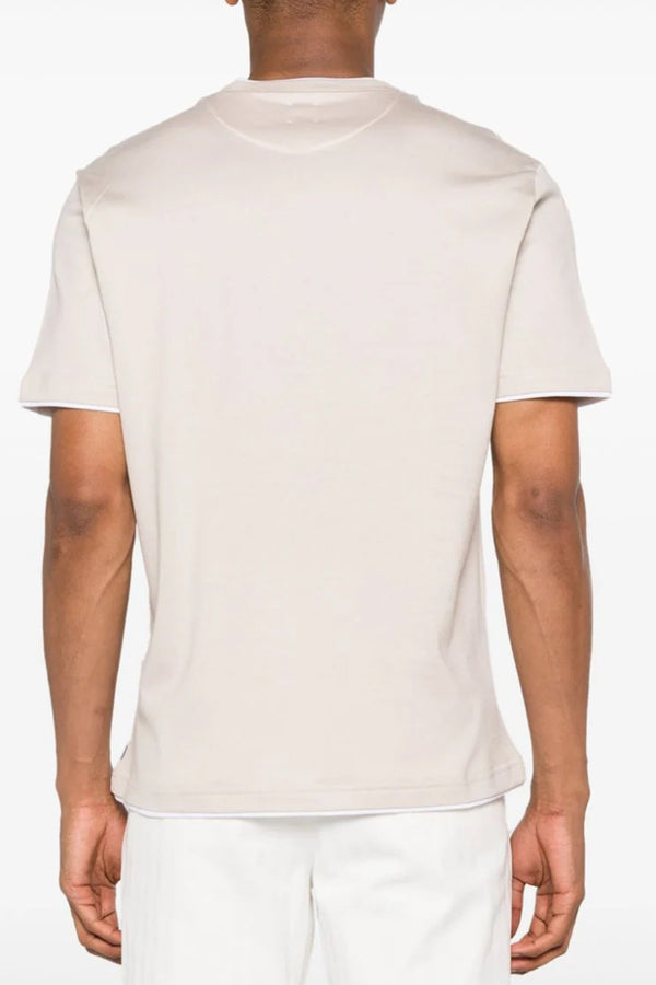 Giza T-Shirt W/ Ivory Tipping Around Collar in Sand-White