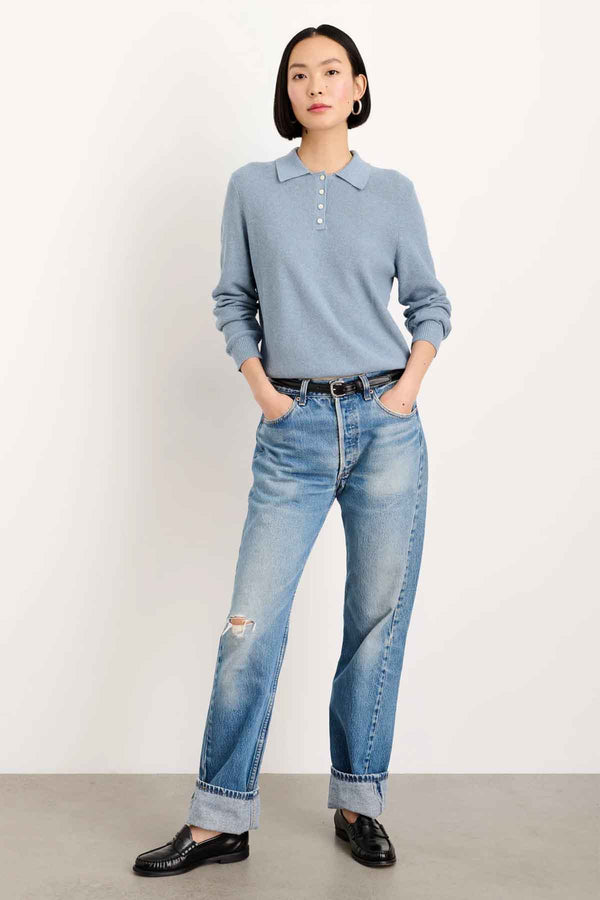 Women's Alice Polo Sweater in Stone Blue