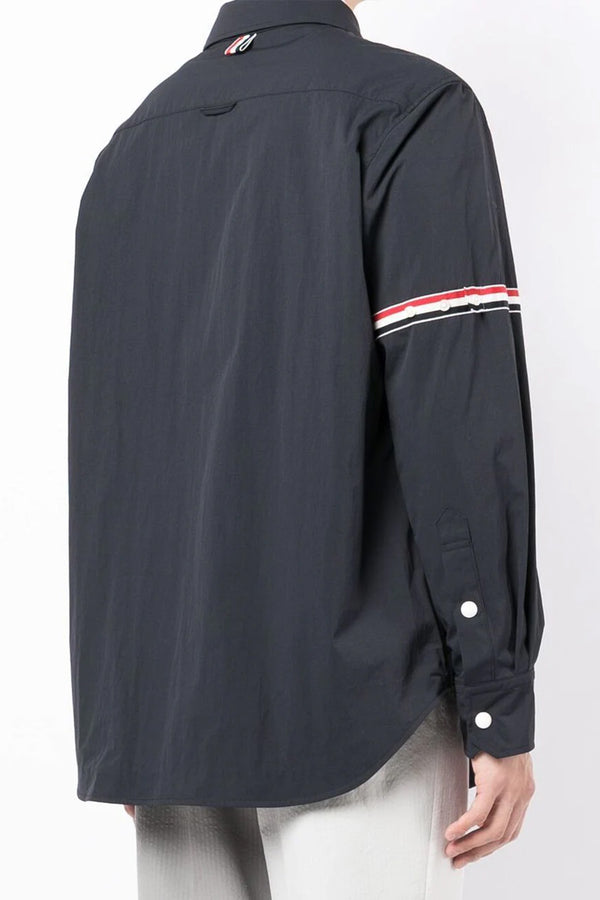 Snap Front Grosgrain Armband Nylon Shirt Jacket in Navy