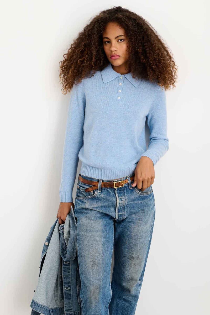 Women's Cashmere Alice Polo Sweater in Frost Blue