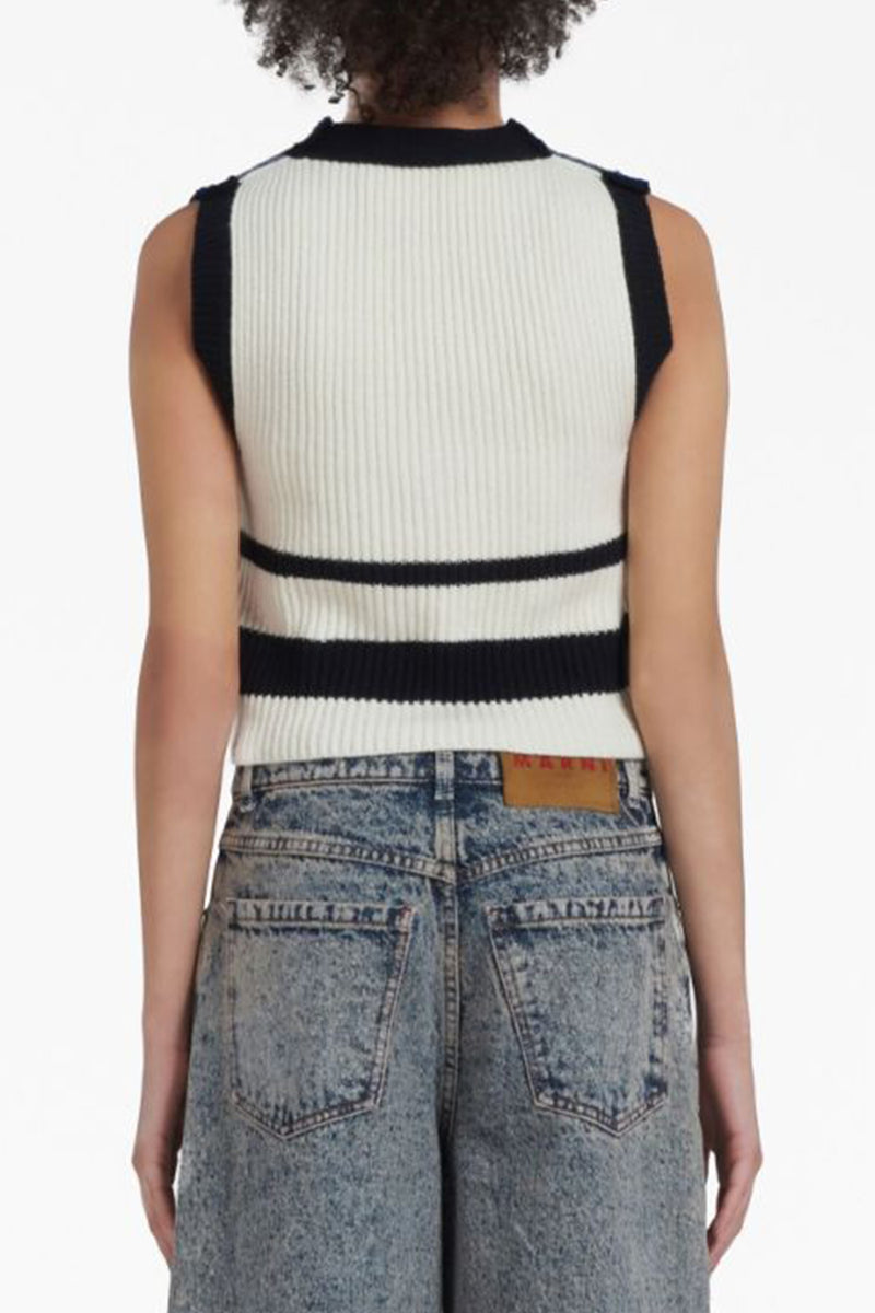 V-Neck Sweater in Blue White