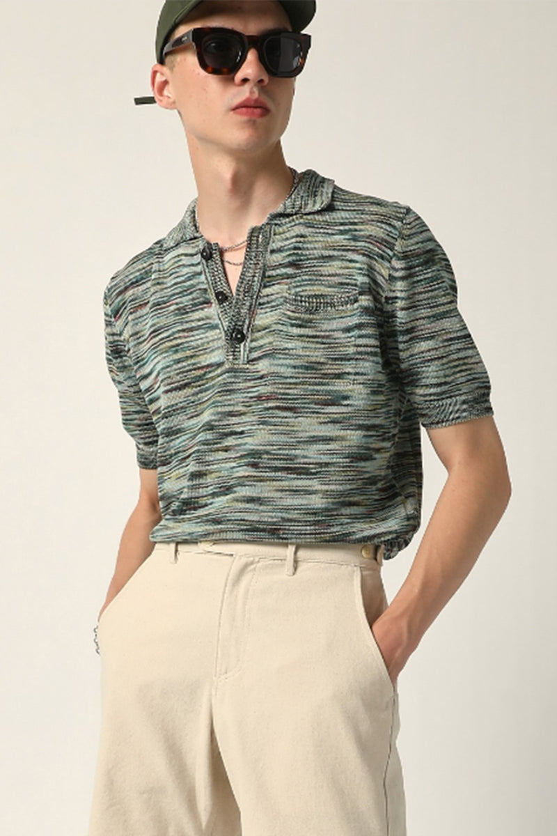 Spacedye Short Sleeve Polo in Green