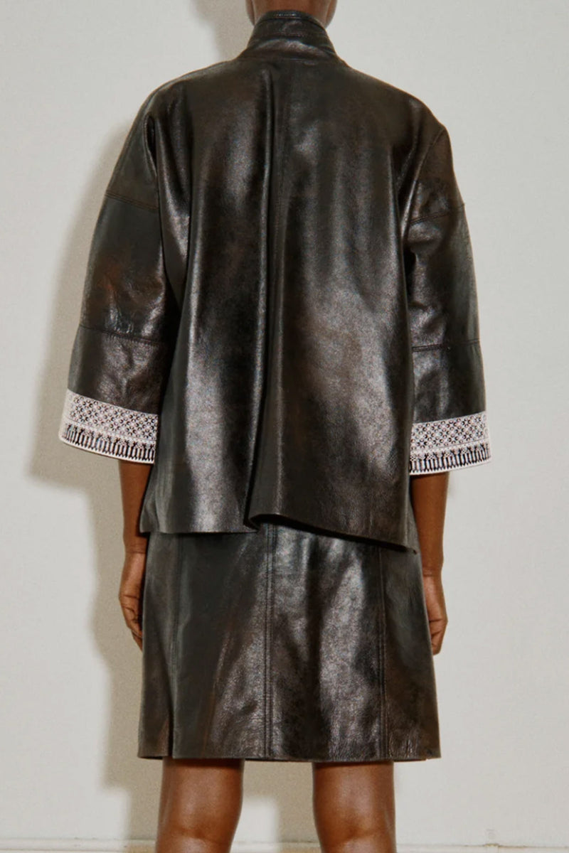 Falaise Lambskin Kimono in Dark Brown