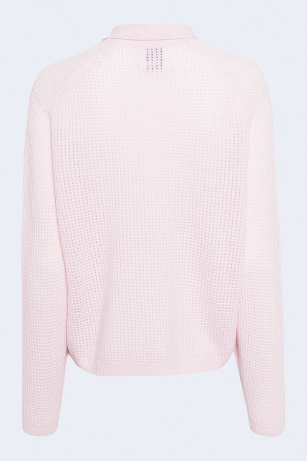 Long Sleeve Polo Sweater in Soft Rose