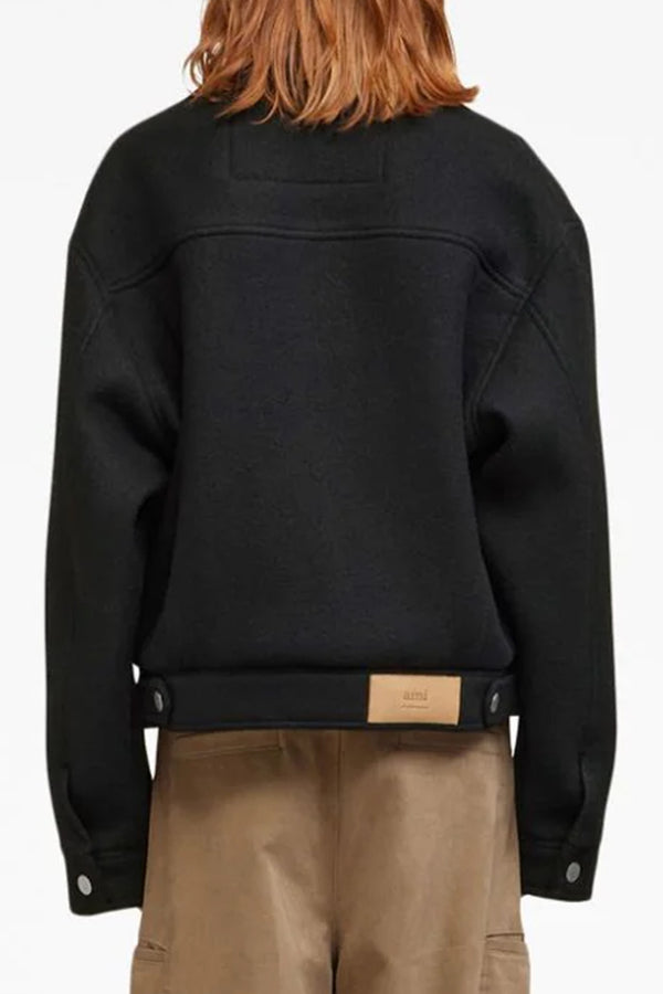 Boxy Water Repellent Jacket in Wool Tricotine Black