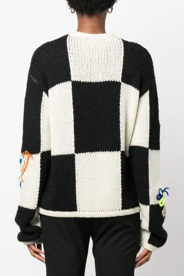 Le Grand Damier Embroidery Wool Sweater  in Noir