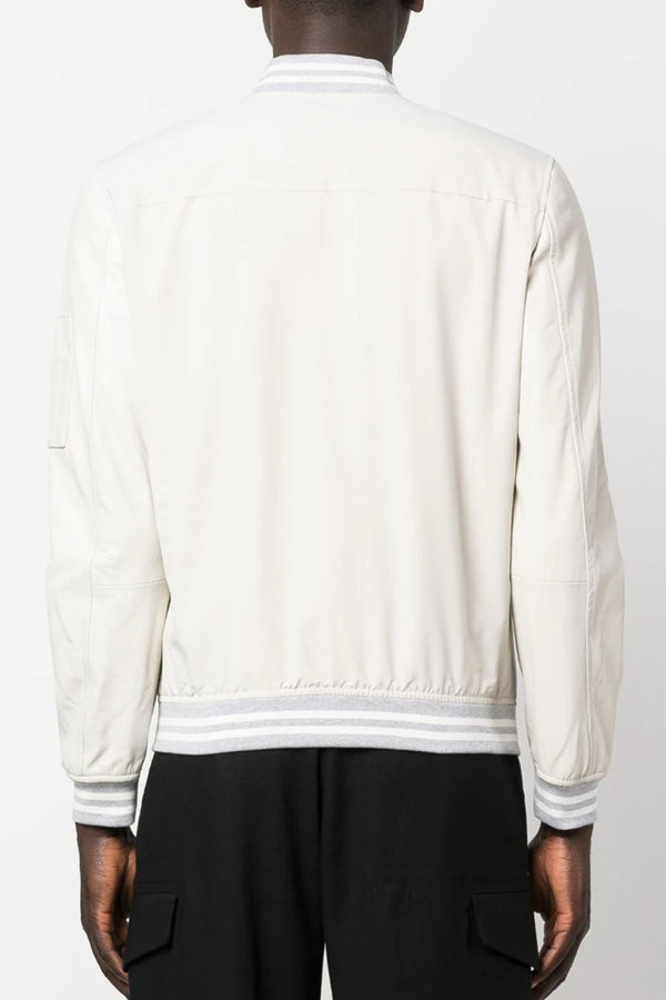 Mix-Media Baseball Bomber  in Sand/Ivory