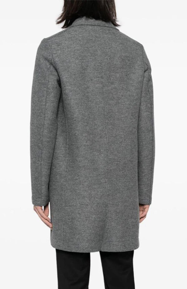 Men's Boxy Pressed Wool Coat in Grey Melange