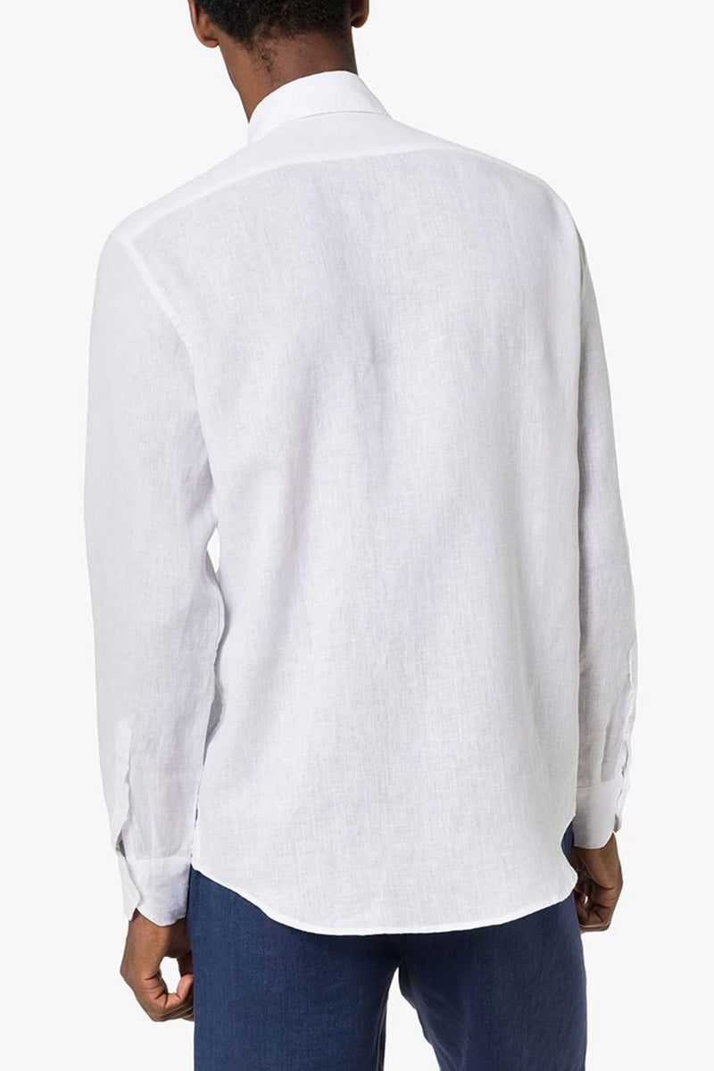 Antonio Linen Regular Long Sleeve Block Shirt in White