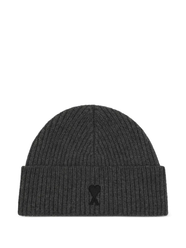 Felted Merino Wool Beanie in Gris Chine/ Noir