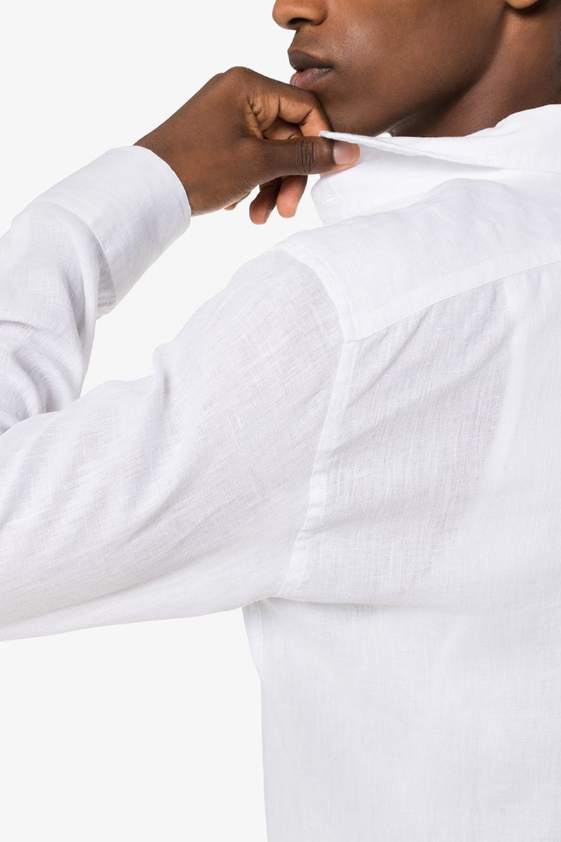 Antonio Linen Regular Long Sleeve Block Shirt in White