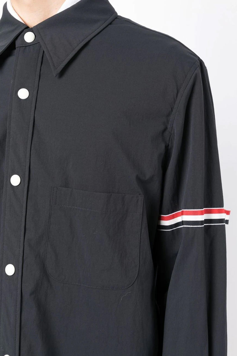 Snap Front Grosgrain Armband Nylon Shirt Jacket in Navy