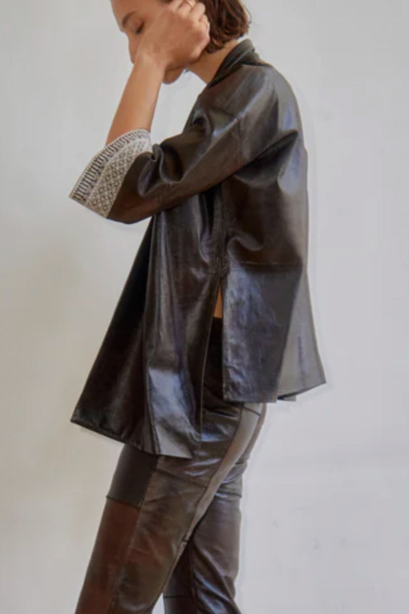 Falaise Lambskin Kimono in Dark Brown