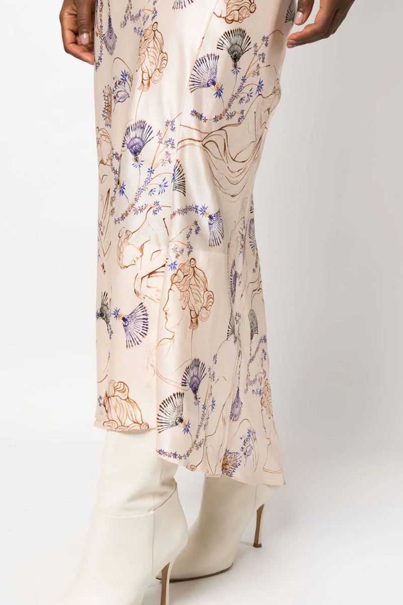 Musa Print Silk Satin Couture Skirt in Ivory