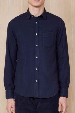 Lipp Pgmt Dye Italian Brushed Cotton Shirt in Dark Navy