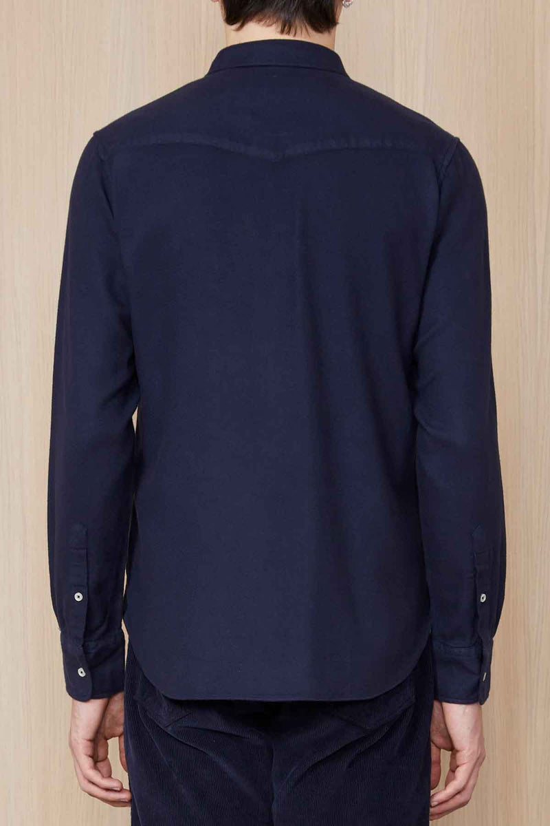 Lipp Pgmt Dye Italian Brushed Cotton Shirt in Dark Navy