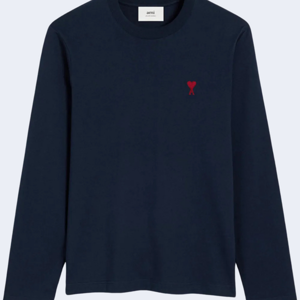 AMI｜ (Red ADC Long Sleeve T-Shirt(UTS235 724 221)) Red Adc Long Sleeve Tshirt in Night Blue – TENET