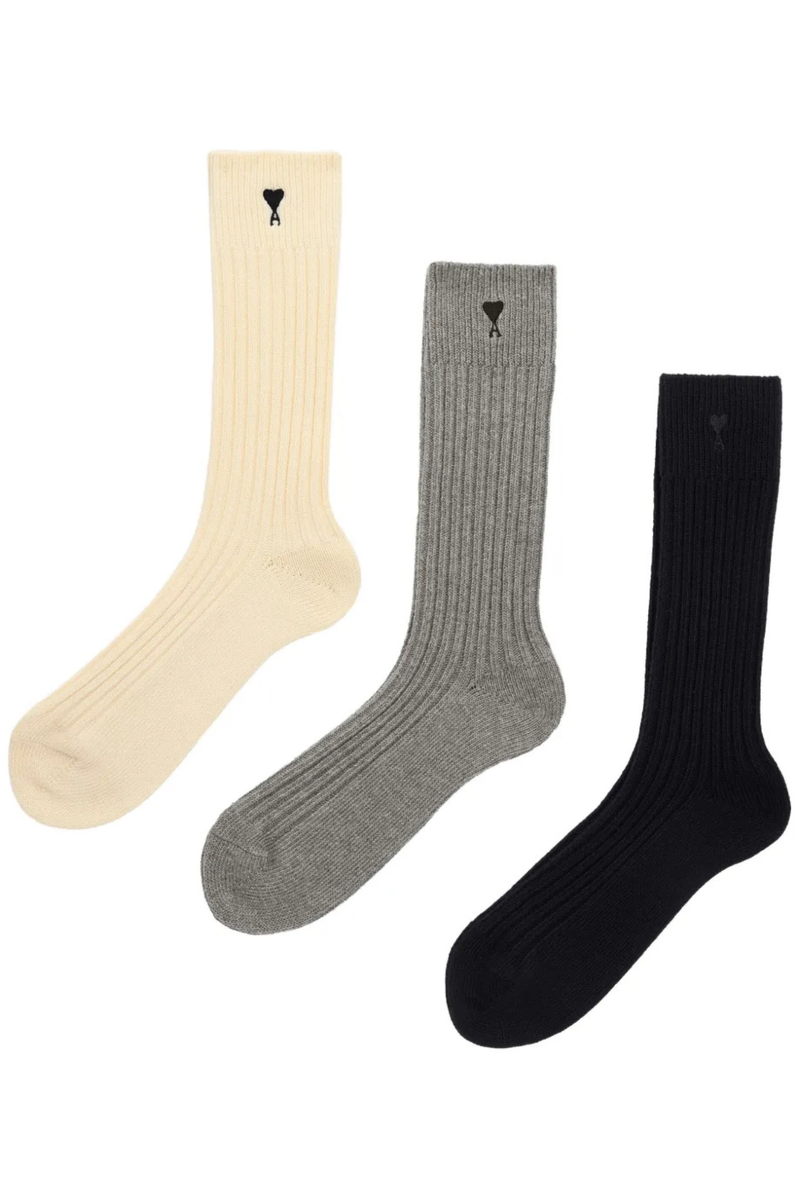 Ami 3-Pack Cotton Blend Sock in Ecru/Gris/Noir