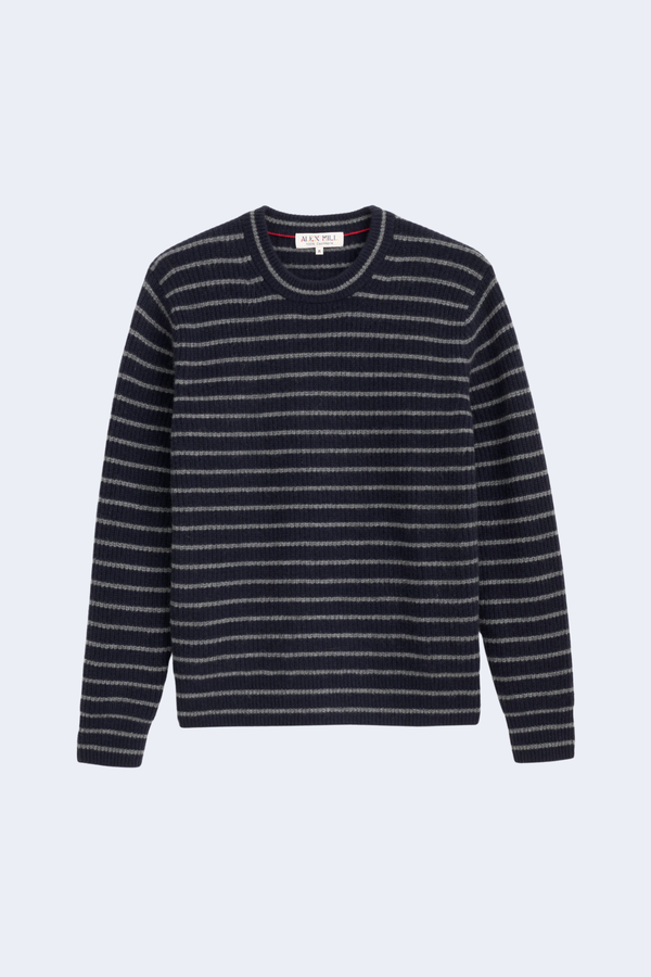 Jordan Sweater In Cashmere Stripe in Navy/Heather Grey