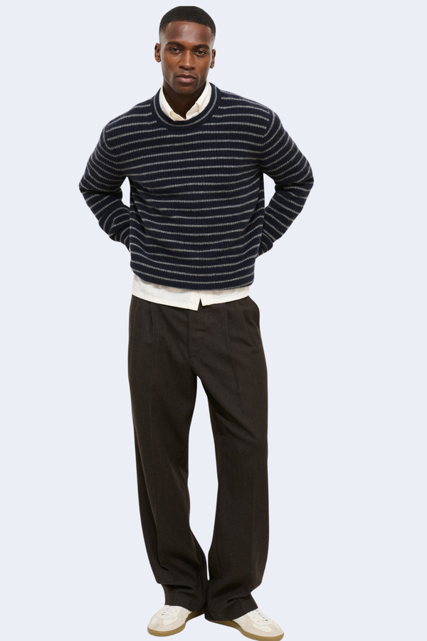 Jordan Sweater In Cashmere Stripe in Navy/Heather Grey