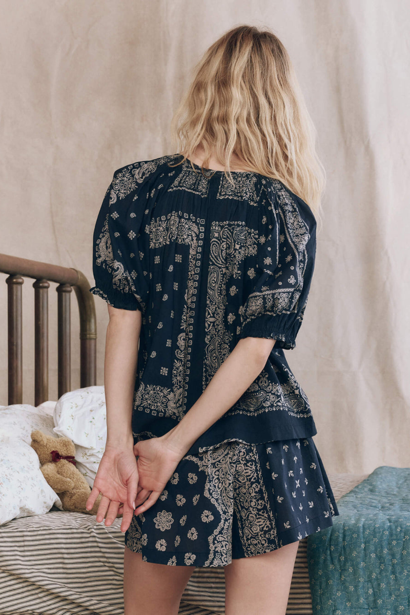 The Smocked Sleep Short in Bandana Patchwork
