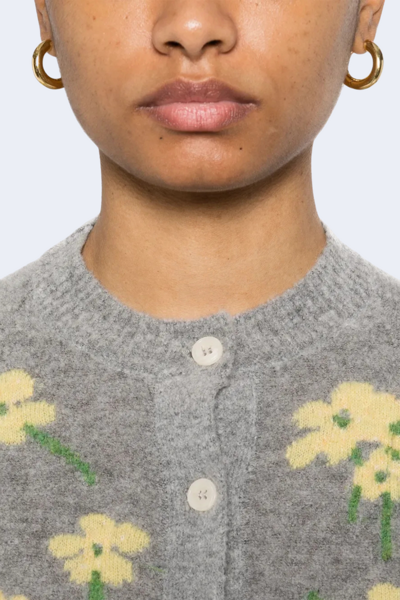 Nona Cardigan in Grey with Yellow Buttercups