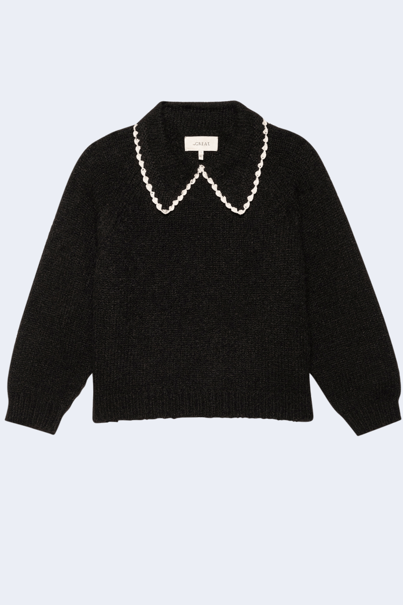 The Crochet Collar Pullover in Black W/Soft White