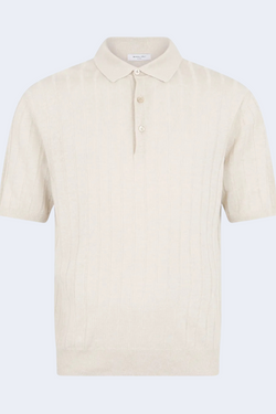 Cotton Textured Short Sleeve Polo in Beige