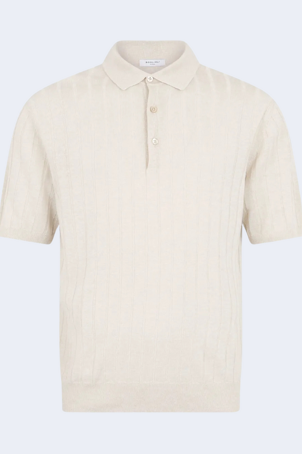 Cotton Textured Short Sleeve Polo in Beige