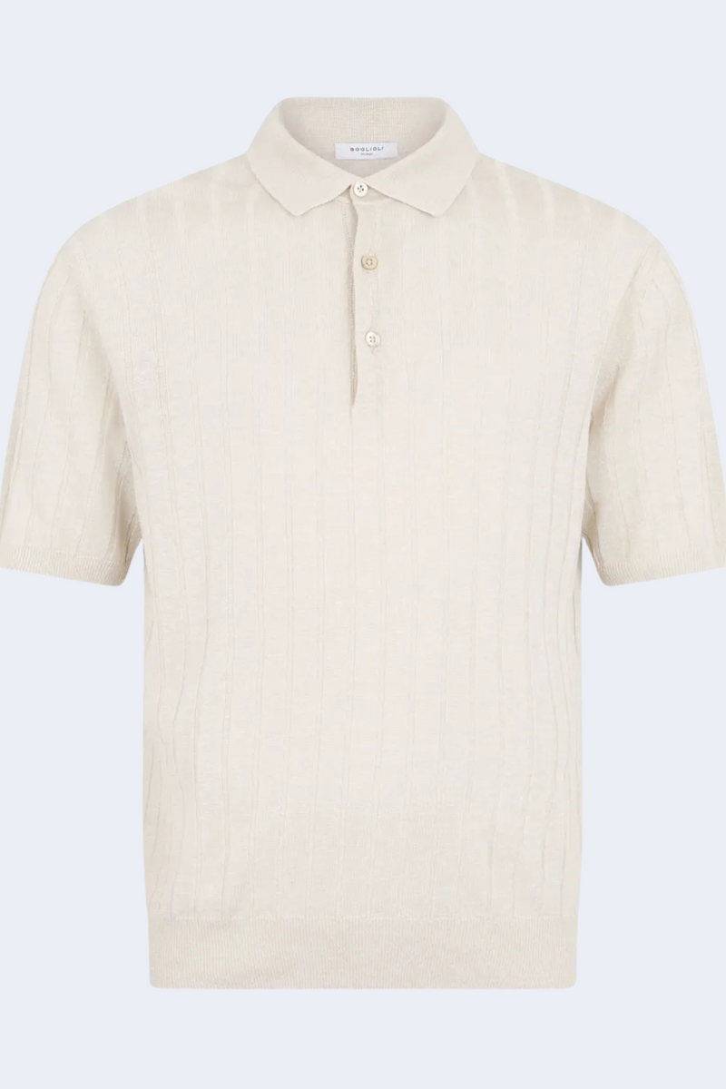 Cotton Textured Short Sleeve Polo in Beige