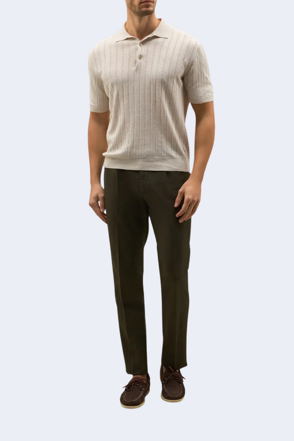 Cotton Textured Short Sleeve Polo in Beige