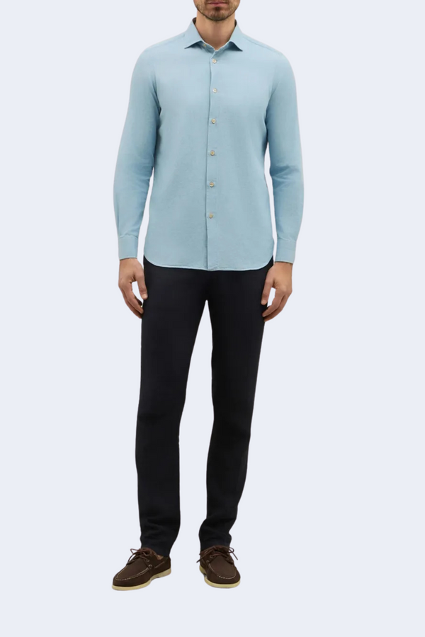 Cotton Chambray Long Sleeve Button Down in Light Denim