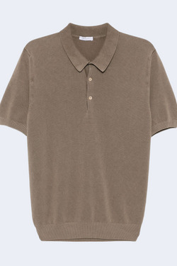 Cotton Textured Short Sleeve Polo in Brown