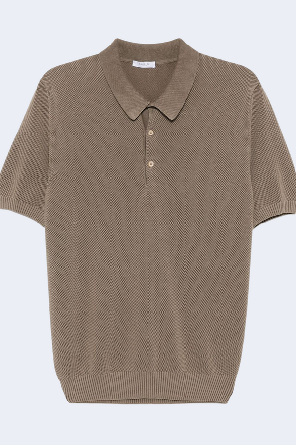 Cotton Textured Short Sleeve Polo in Brown