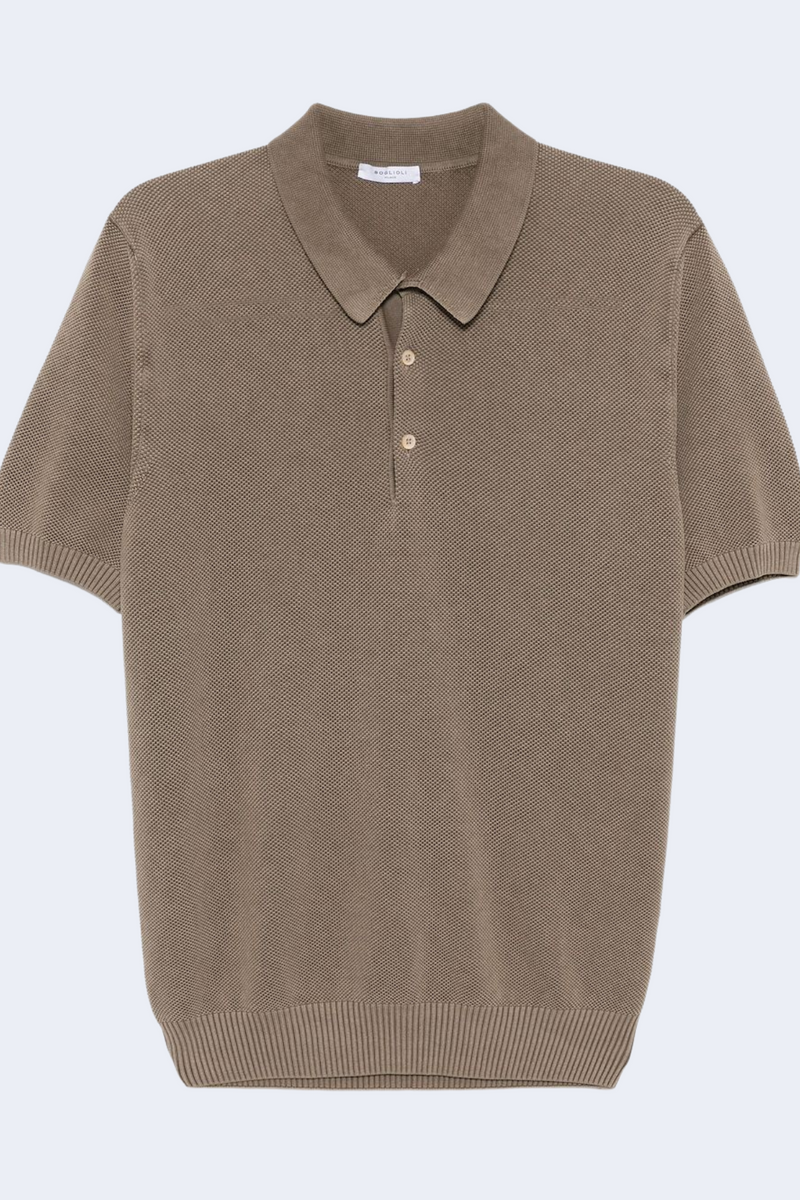 Cotton Textured Short Sleeve Polo in Brown