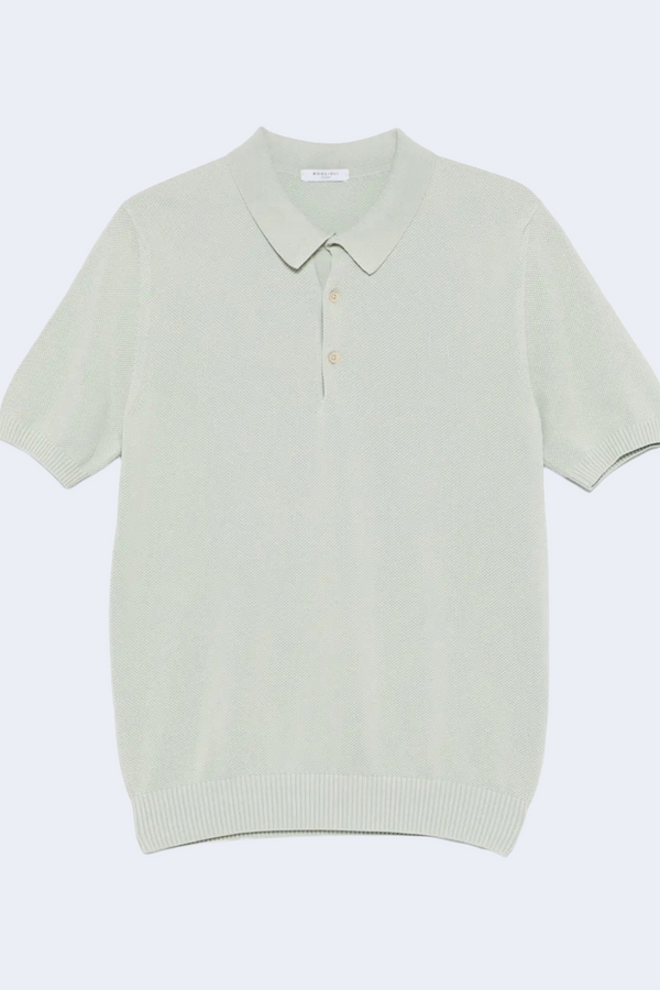 Cotton Textured Short Sleeve Polo in Sage