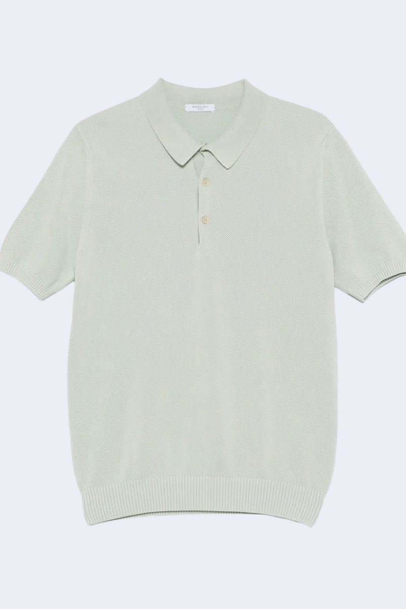 Cotton Textured Short Sleeve Polo in Sage