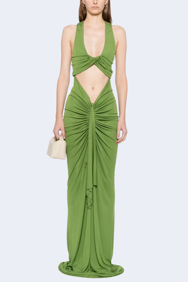 Vivenda Drape Front Dress in Cactus