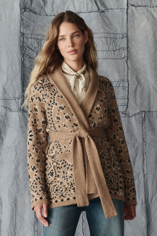 The Bandana Riding Cardigan in Camel