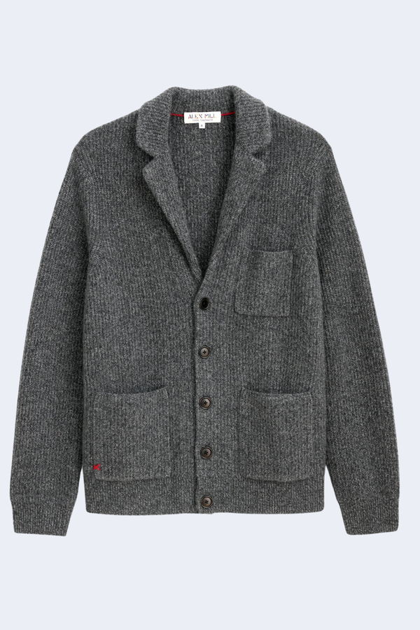 Mitchell Cardigan In Washed Cashmere in Marled Charcoal