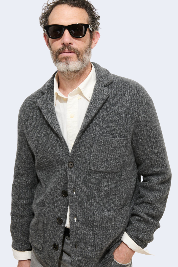 Mitchell Cardigan In Washed Cashmere in Marled Charcoal