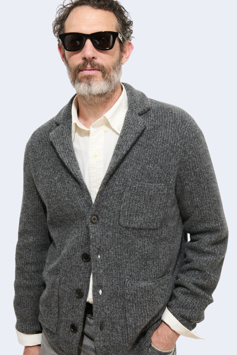 Mitchell Cardigan In Washed Cashmere in Marled Charcoal