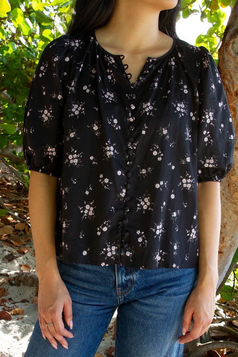 Lily Bouquet Floral Blouse in Black