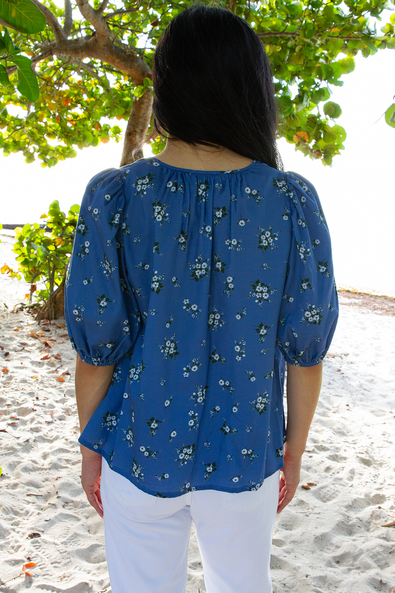 Lily Bouquet Floral Blouse in Mid Blue