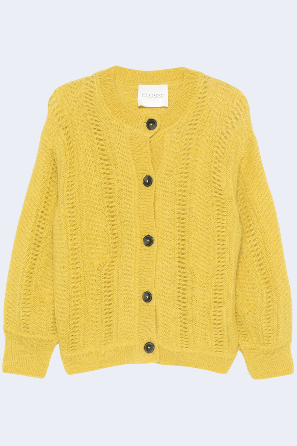 Crew Neck Cardigan in Golden Yellow