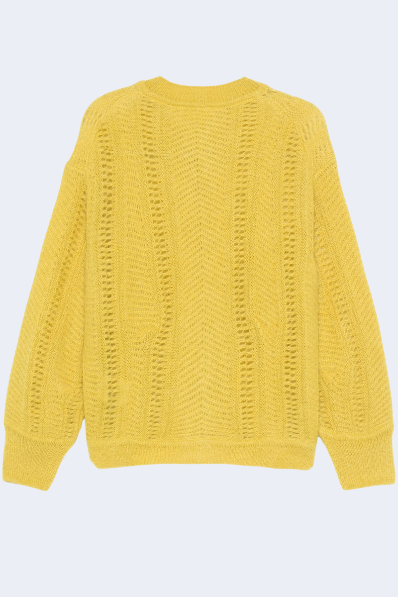 Crew Neck Cardigan in Golden Yellow